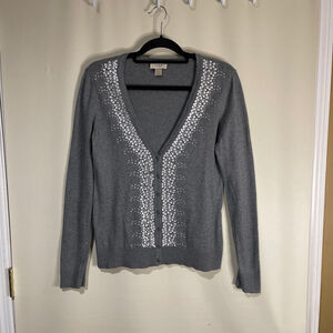 NWOT LOFT Gray Sequin Elegant Cardigan Sweater Women Size Medium